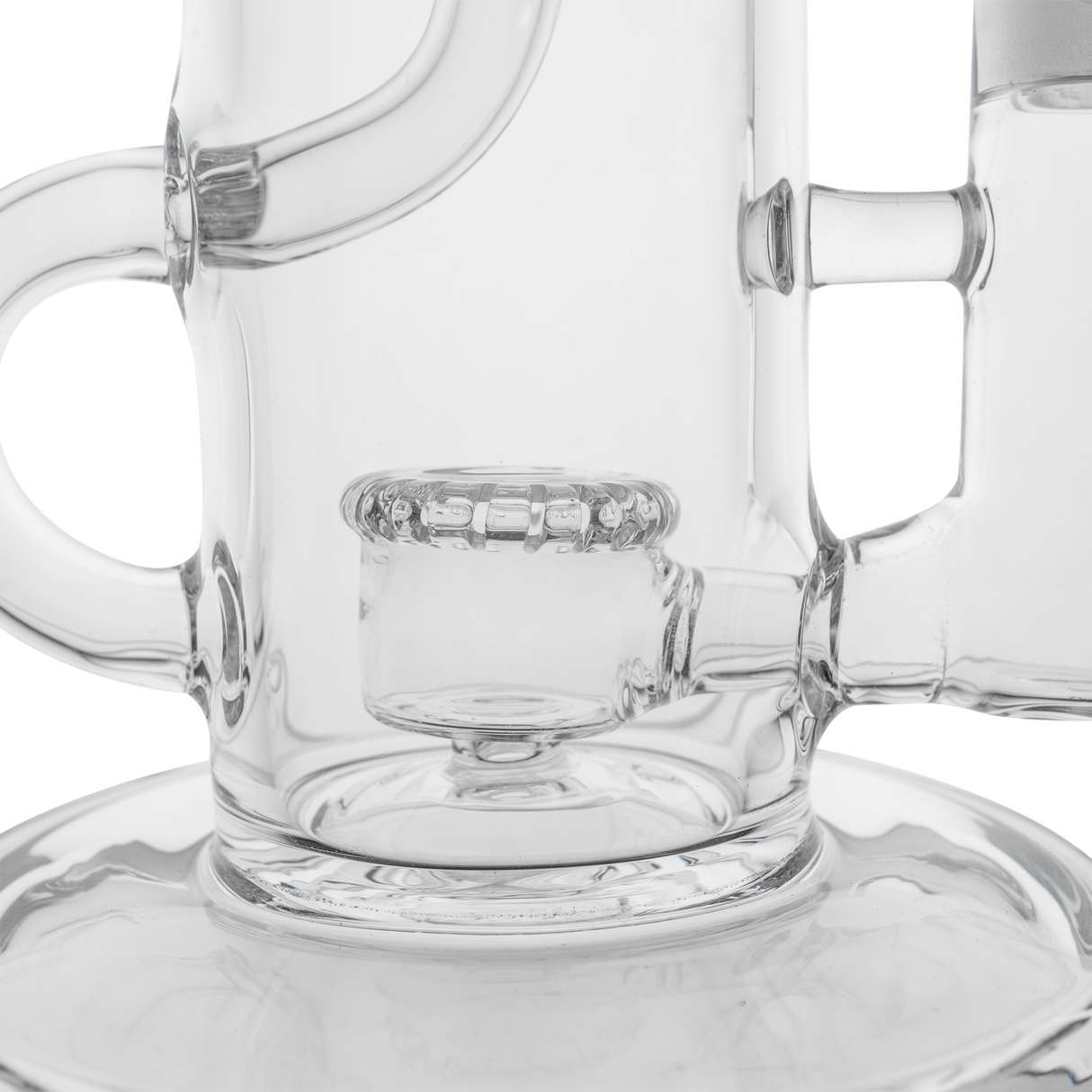 Cookies Doublecycler Dab Rig close-up, clear borosilicate glass with recycler percolator