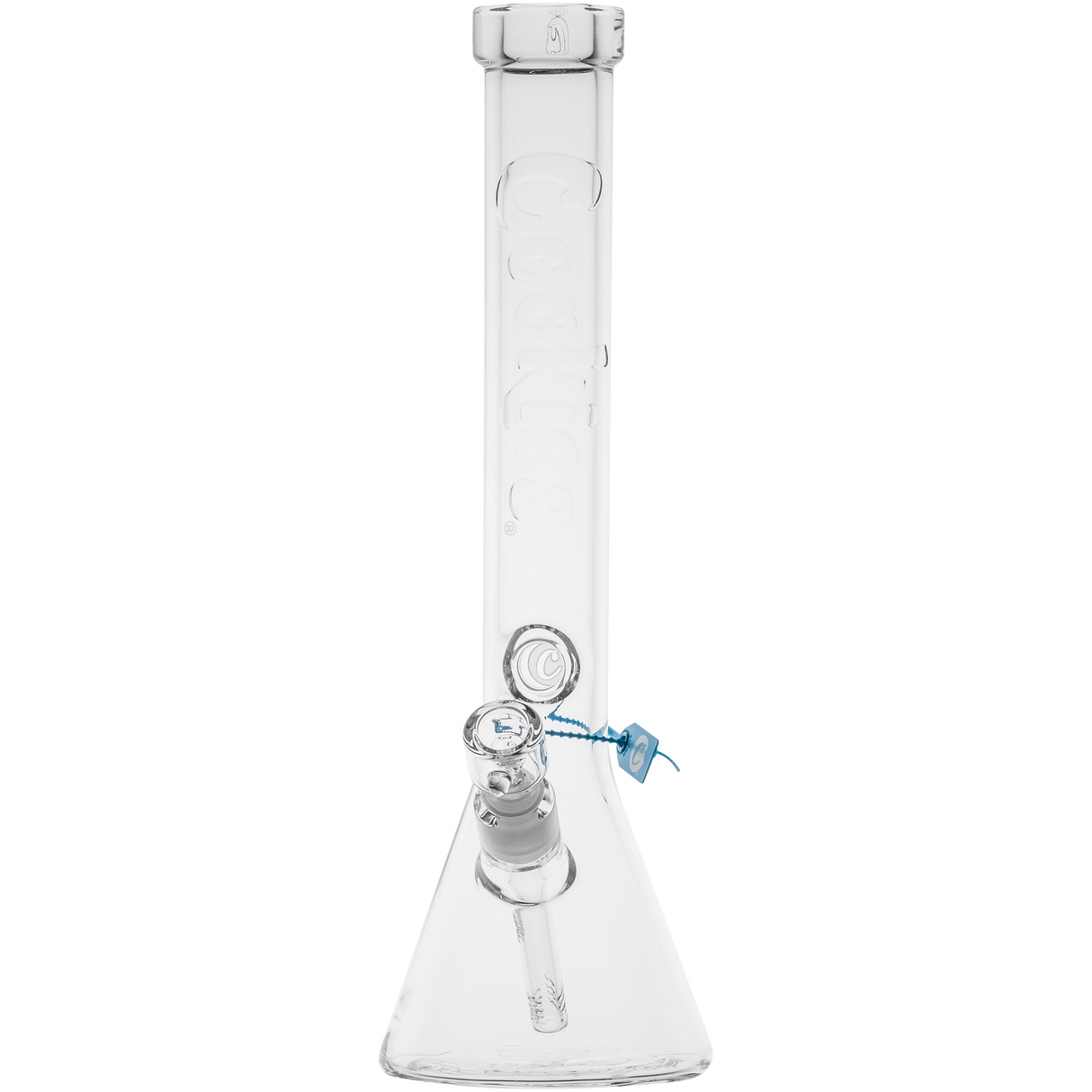 Cookies Flame Beaker Bong in 7mm thick borosilicate glass with heavy wall, front view on white background