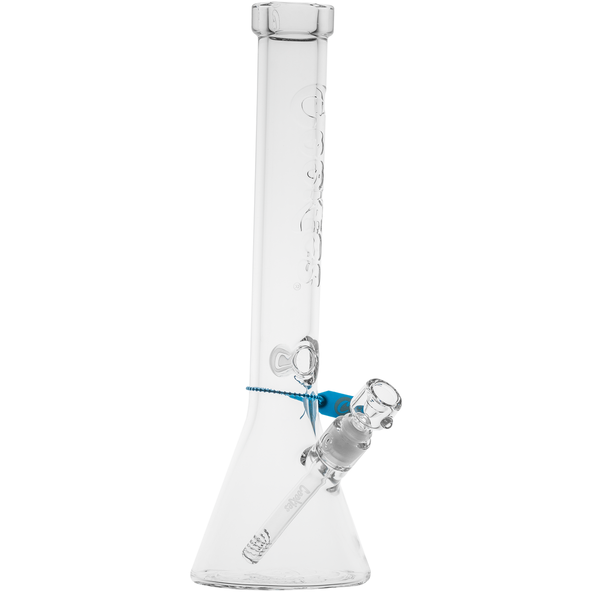 Cookies Flame Beaker Bong with 7mm thick borosilicate glass, side view on white background