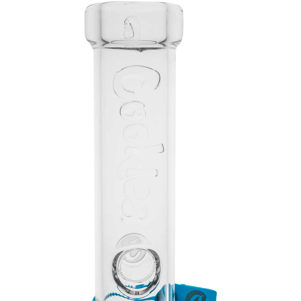 Cookies Flame Beaker Bong with Embossed Logo on Borosilicate Glass - Close-up Front View