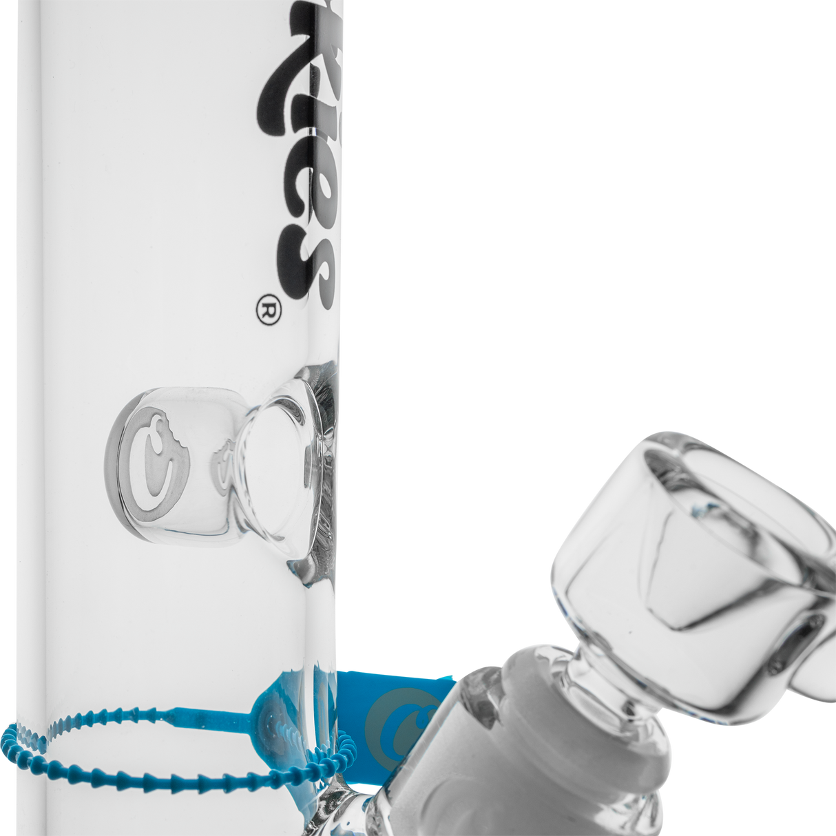 Cookies Original Straight Bong in Borosilicate Glass with Logo - Close-up Side View