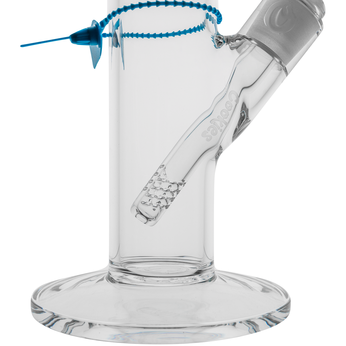 Cookies Original Straight Bong made of Borosilicate Glass - Front View with Blue Accents