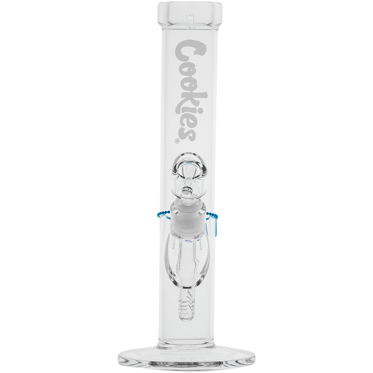 Cookies Original Straight Bong made of Borosilicate Glass, Front View on White Background