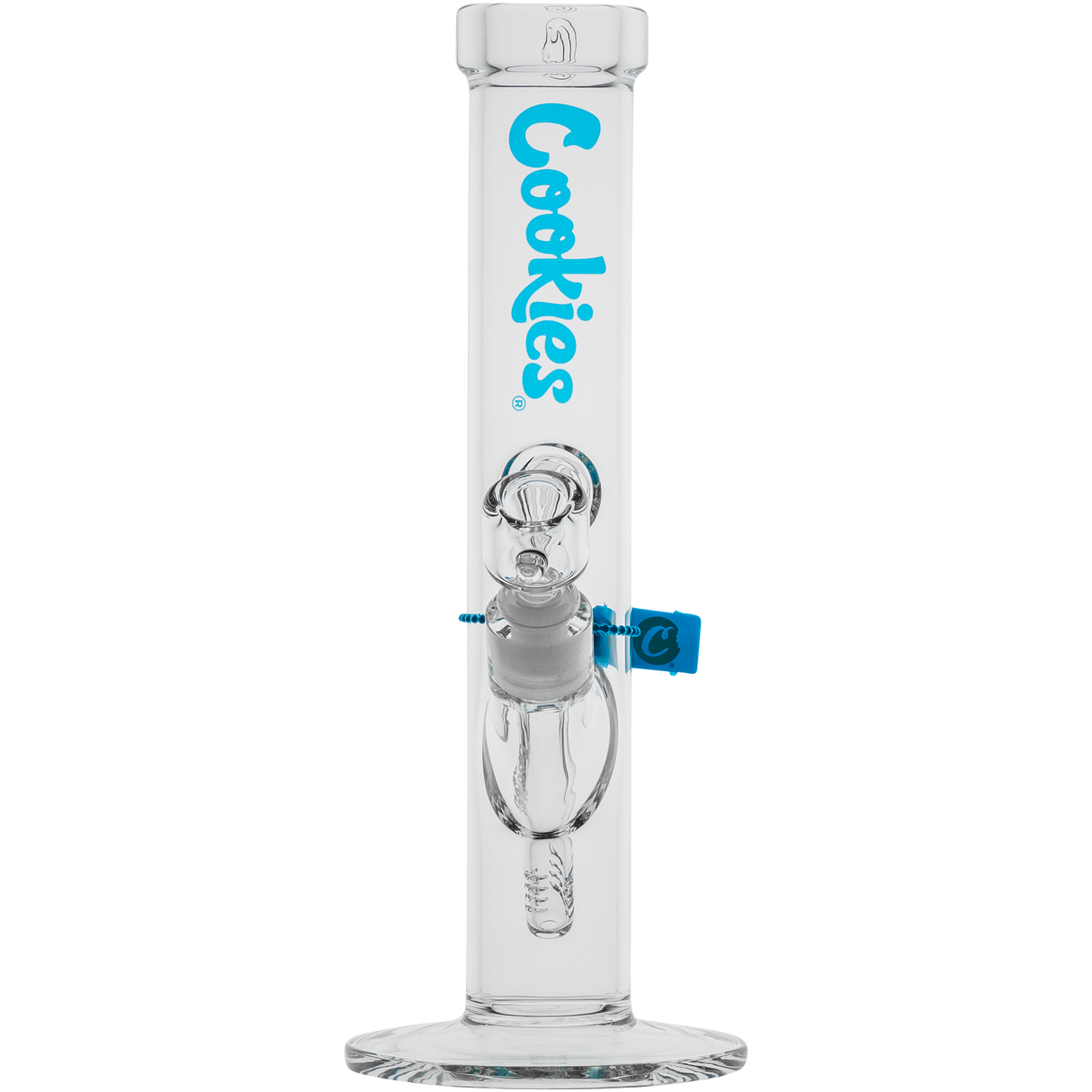 Cookies Original Straight Bong in Borosilicate Glass with Blue Logo - Front View