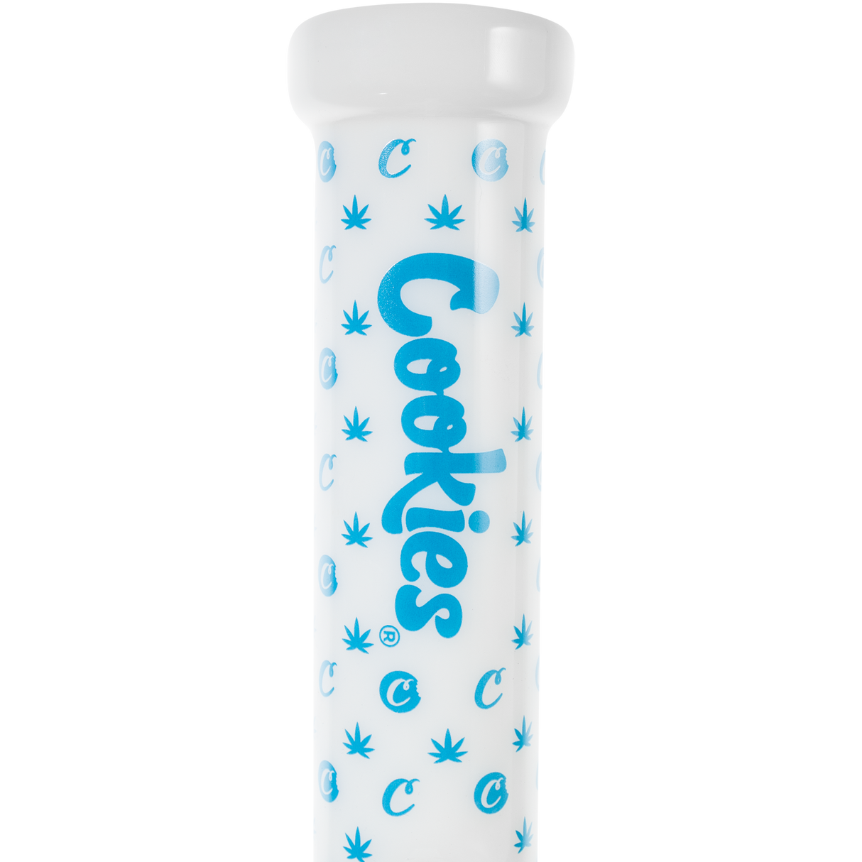 Cookies V Beaker Bong in Borosilicate Glass with Blue Logo Design - Front View