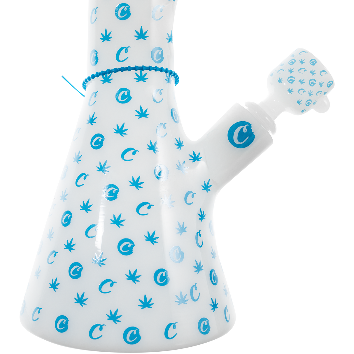 Cookies 14" Beaker Bong with Blue Patterned Print for Dry Herbs - 45 Degree Joint - Side View