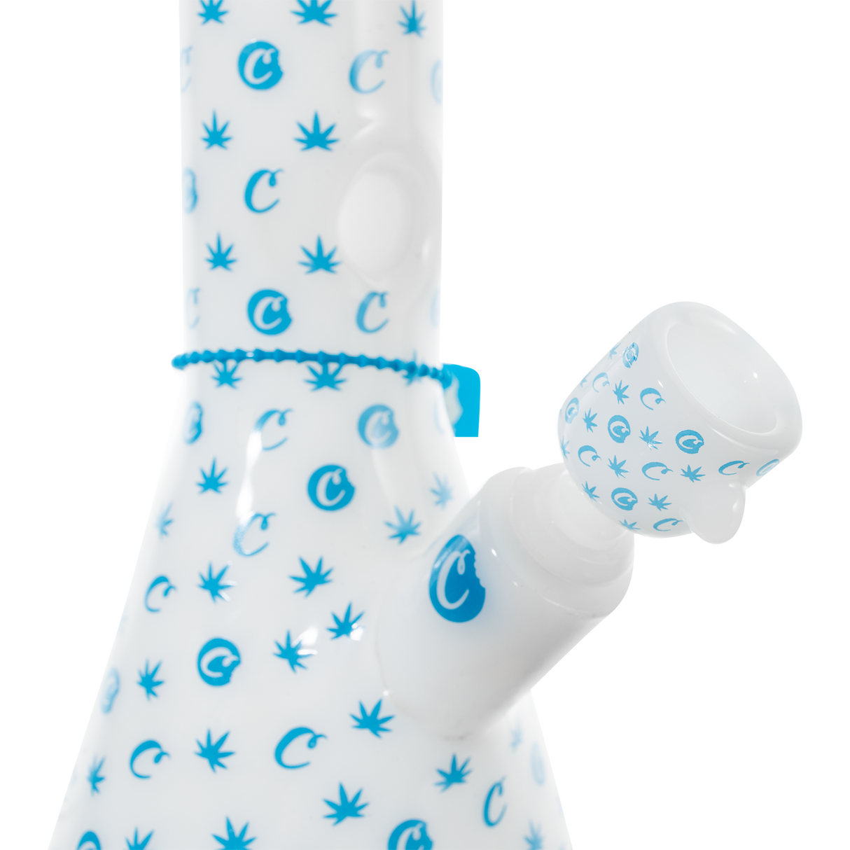 Cookies V Beaker Bong in Borosilicate Glass with Blue Cookie Design - Side View