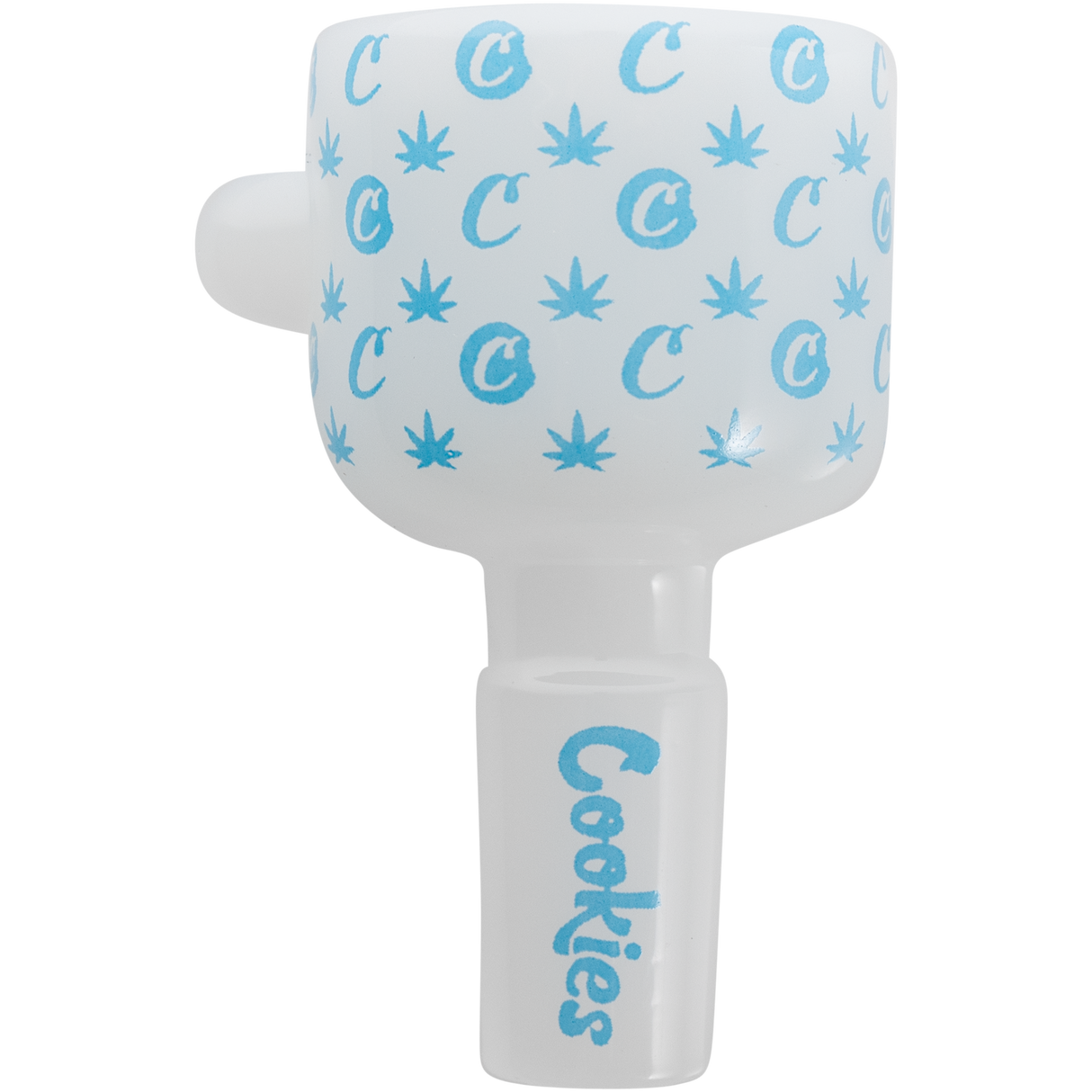 Cookies V Beaker Bong Bowl with Blue Cannabis Leaf Design on Borosilicate Glass