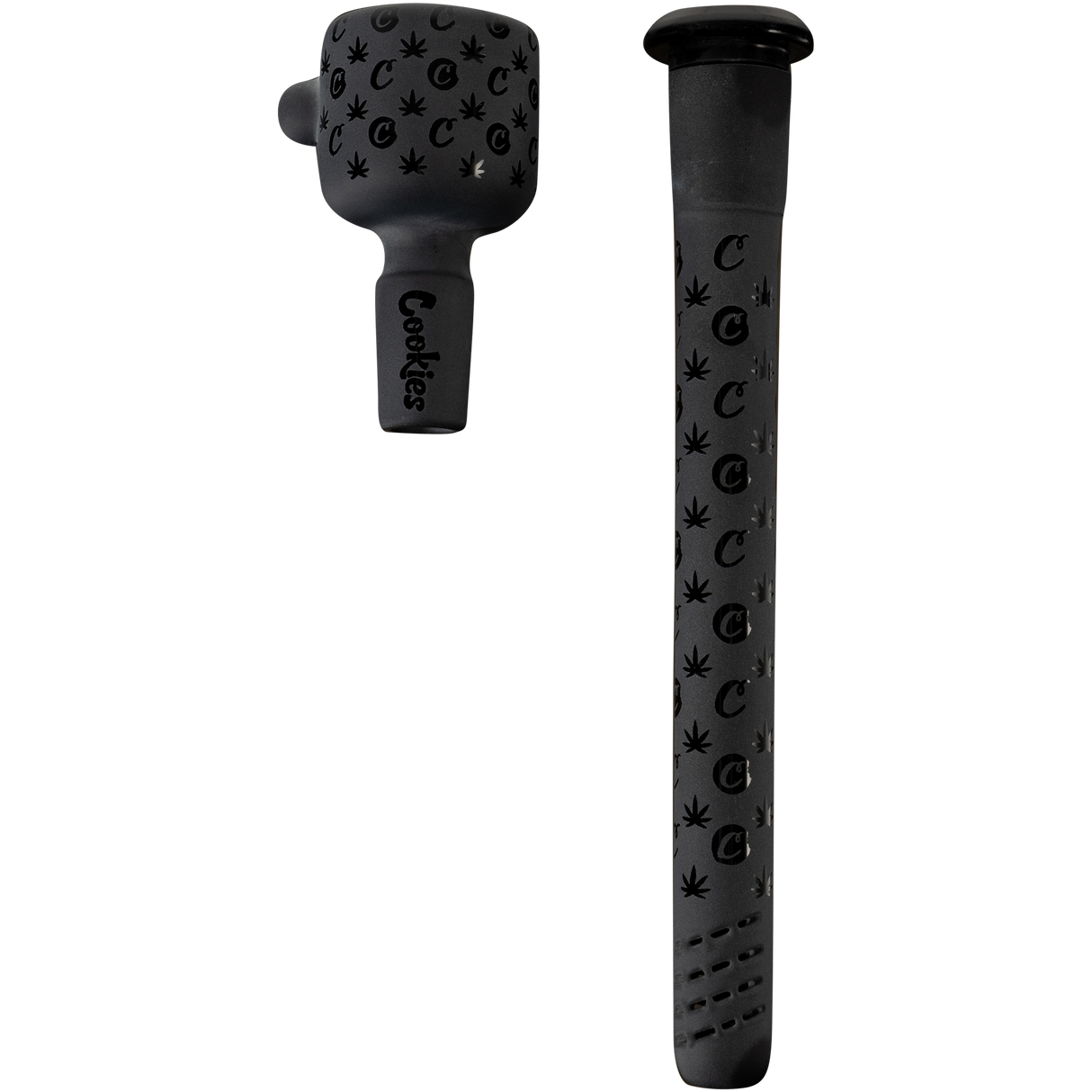 Cookies V Beaker Bong in Borosilicate Glass with Black Design - Front View