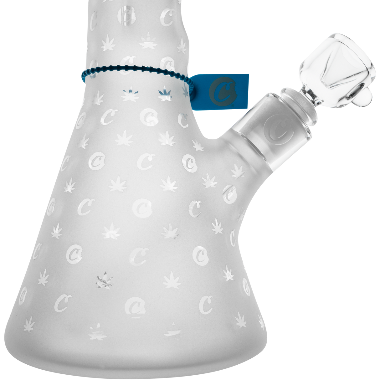 Cookies V Beaker Bong made of Borosilicate Glass with Cannabis Leaf Design - Side View