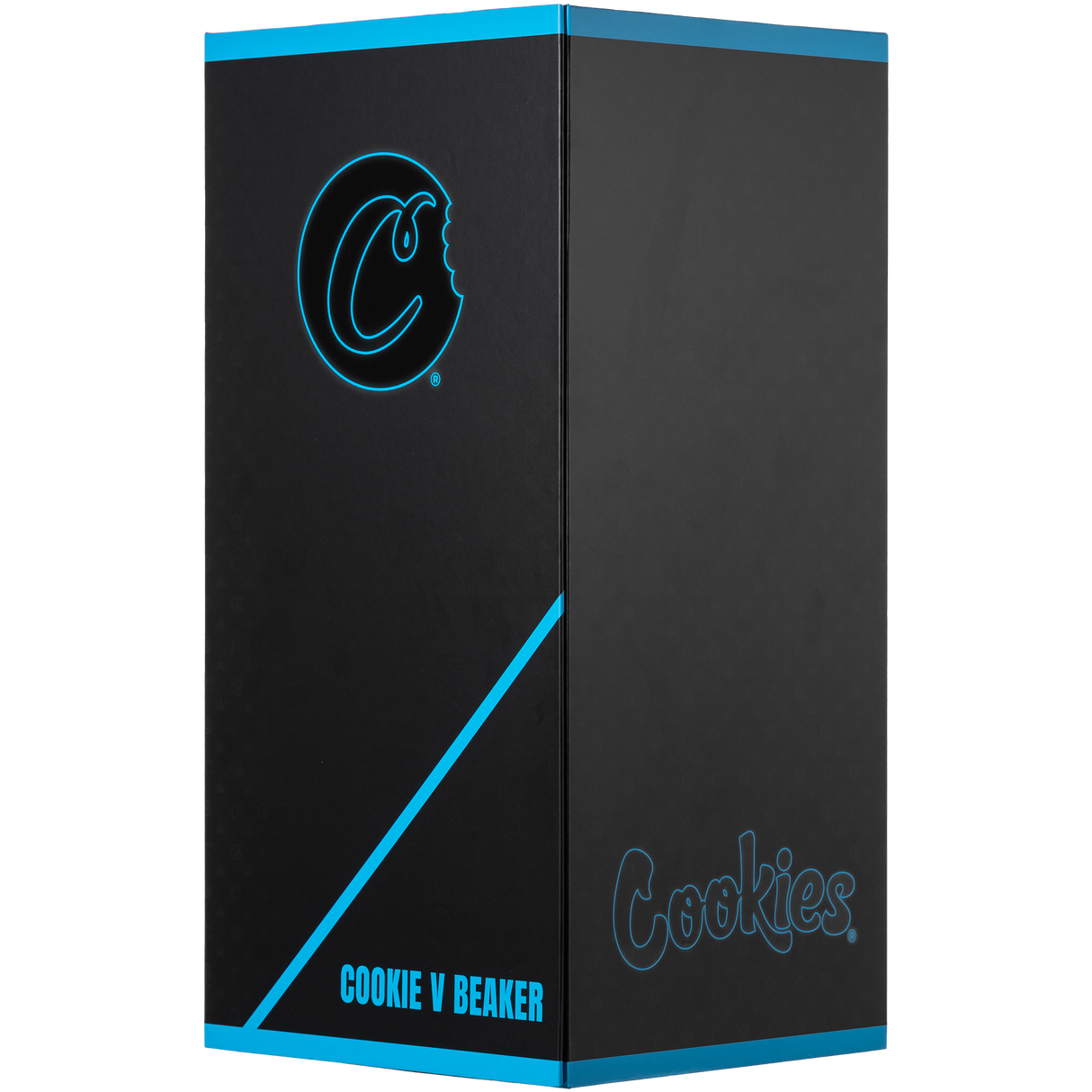 Cookies V Beaker Bong packaged in sleek black box with logo, front view