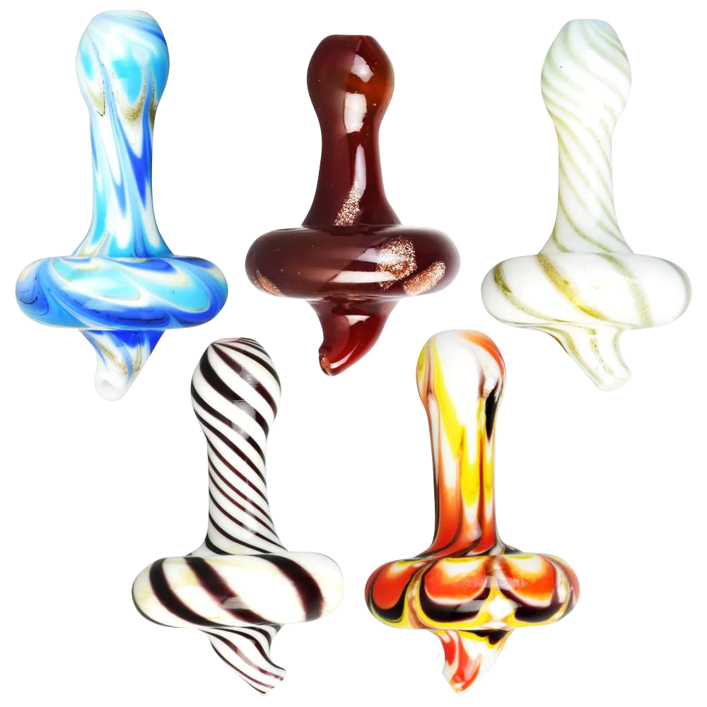 Assorted colors corkscrew swirl nipple carb caps made of borosilicate glass, 30mm size
