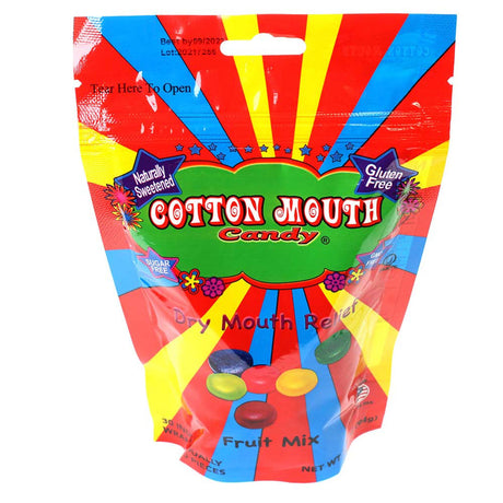 Cotton Mouth Candy Fruit Mix package, front view, gluten-free dry mouth relief candies