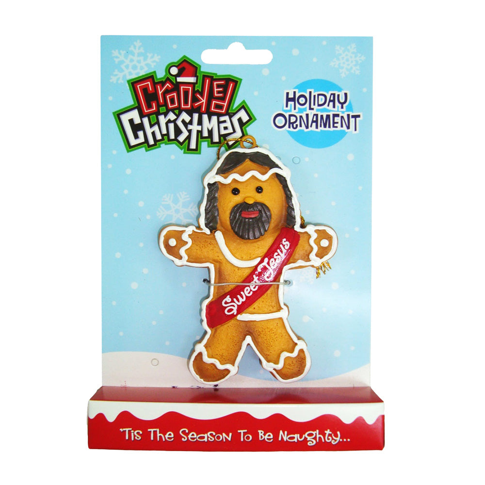 Crooked Christmas Ornament - Sweet Jesus, 4" Polyresin, Front View on Seamless White