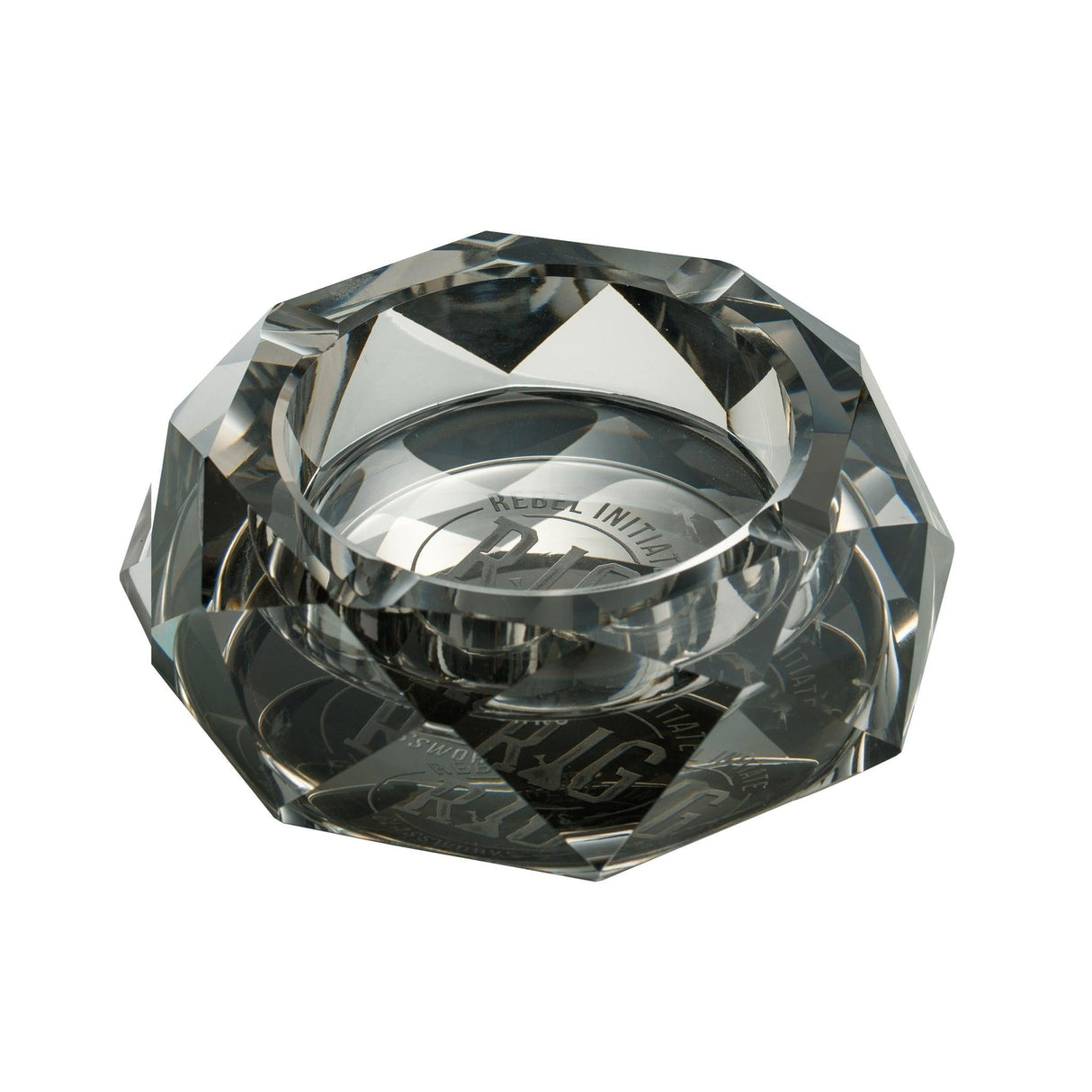 REBEL INITIATE GLASSWORKS Crystal Ashtray - Smoke Variant, Octagonal Design, Top View