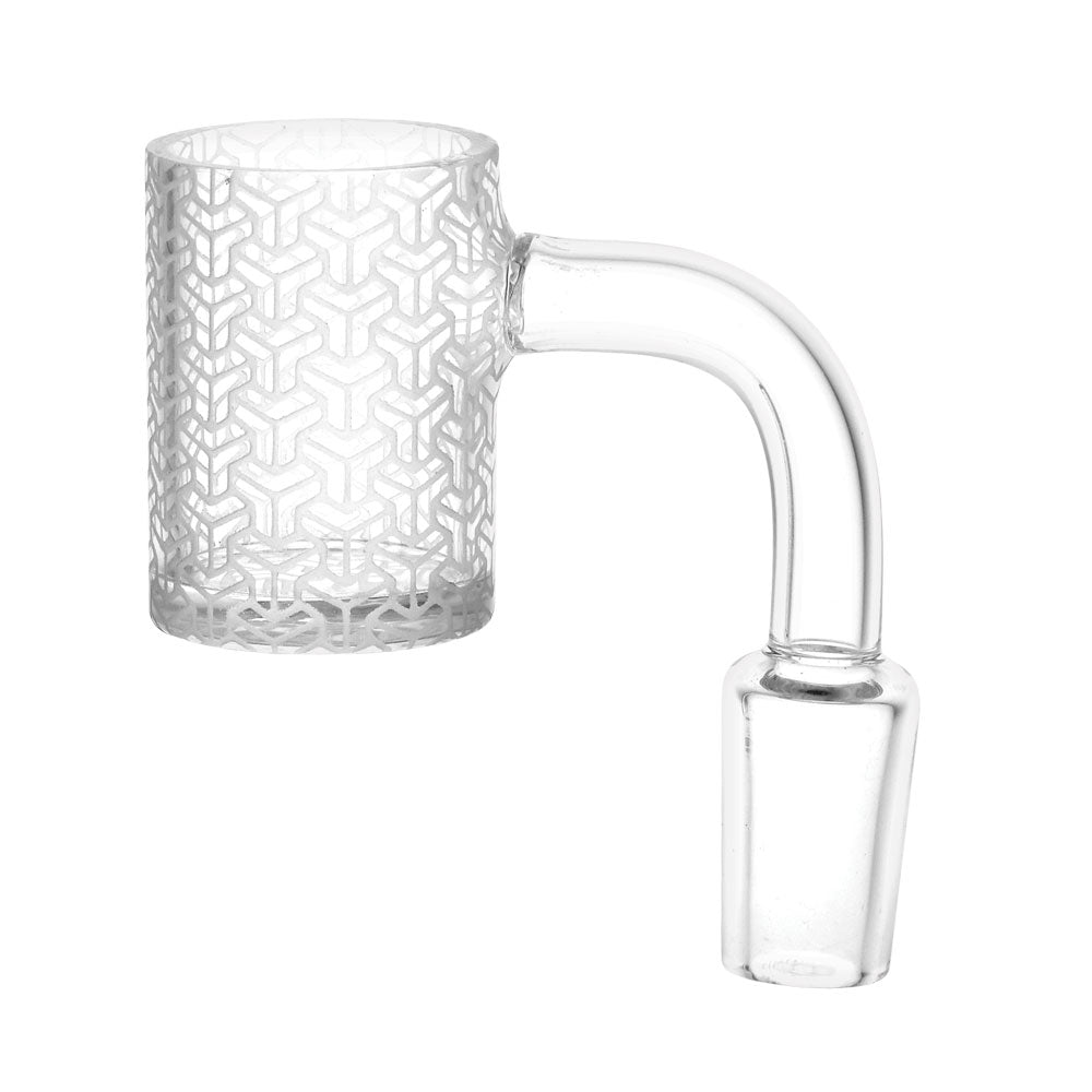 Cube Stack Tessellation Etched Quartz Banger, 90 Degree Joint, 14mm, Thick Glass