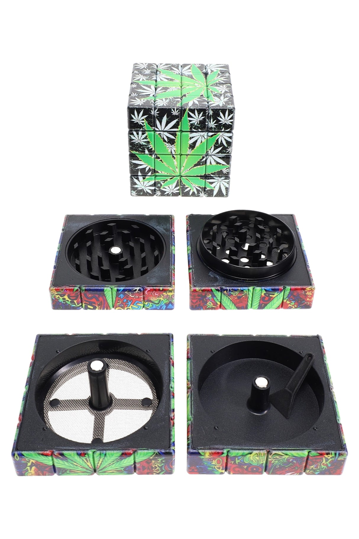 4-Part Metal Herb Grinder “Cube Solver” – 2″ – Selectable Styles