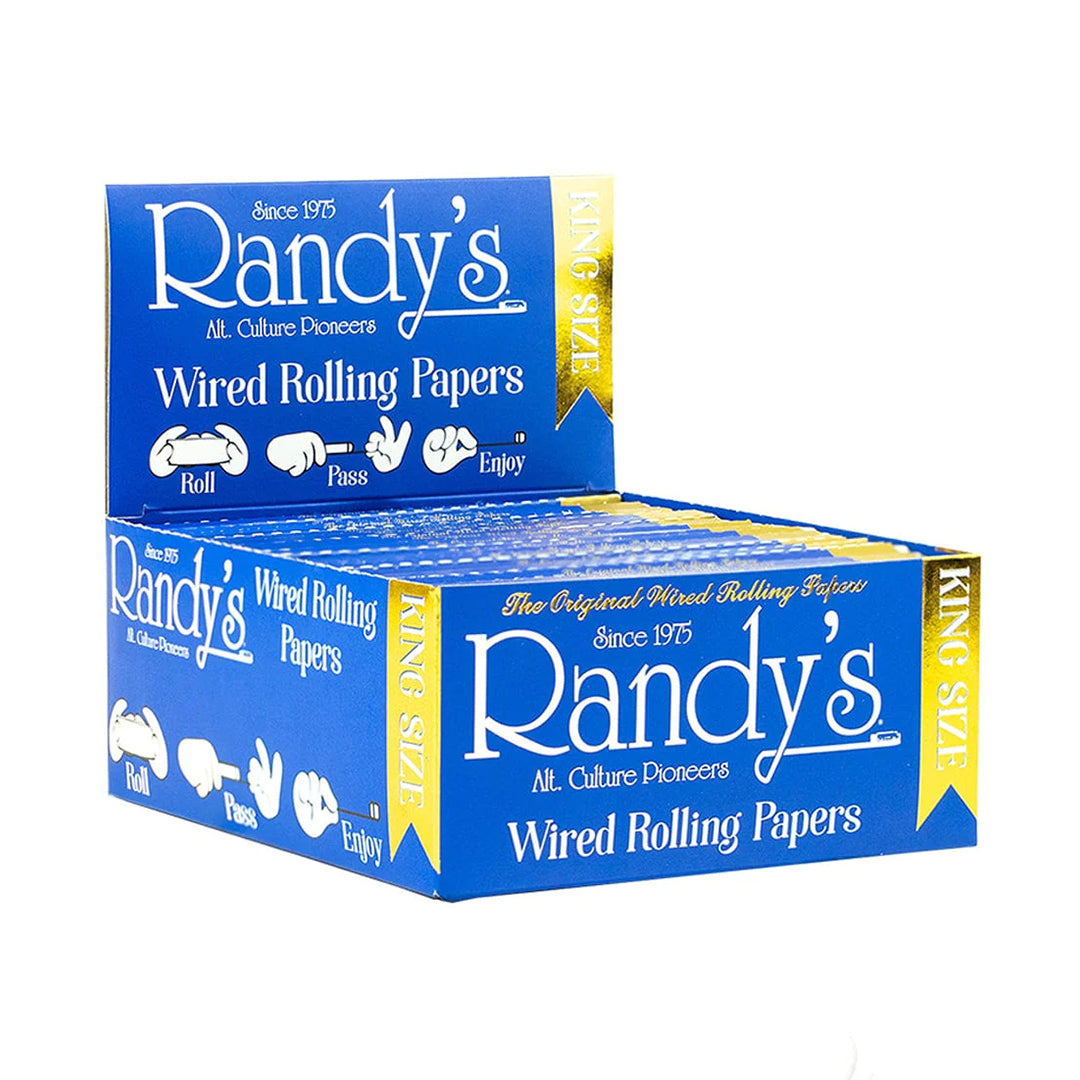 Randy's King-Size Gold Wired Rolling Papers 25-Pack Display Box Front View