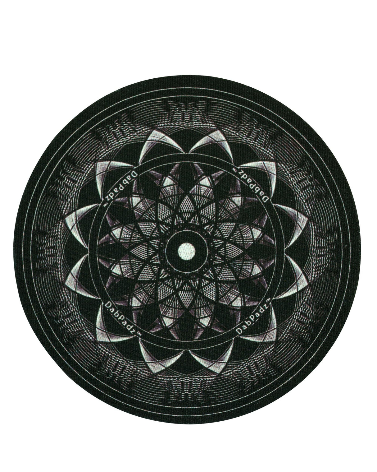 DabPadz 5" Rubber Dropmat with geometric design, top view, for protecting surfaces during dabbing