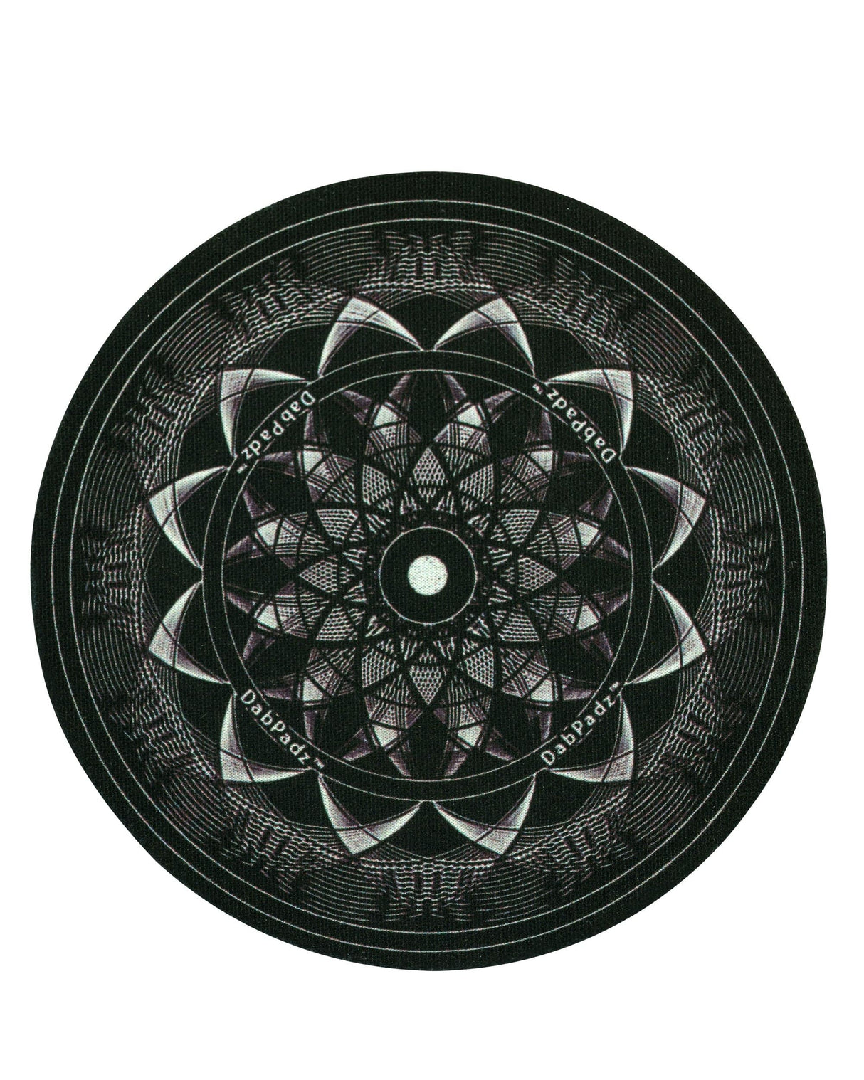 DabPadz 5" Rubber Dropmat with geometric design, top view, for protecting surfaces during dabbing