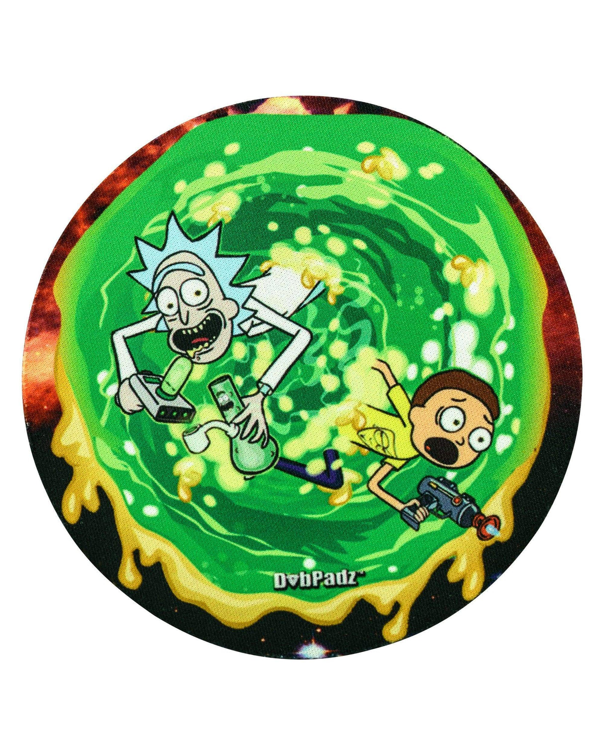 DabPadz 5" Rubber Dropmat featuring Rick and Morty design, ideal for dab rig setup