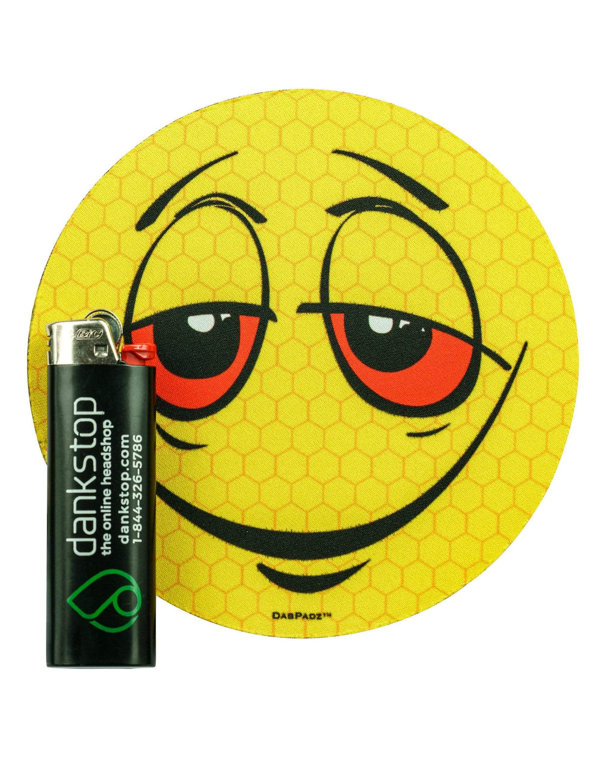 DabPadz 5" Rubber Dab Mat with Smiley Design, Non-Slip Surface for Stability, Top View