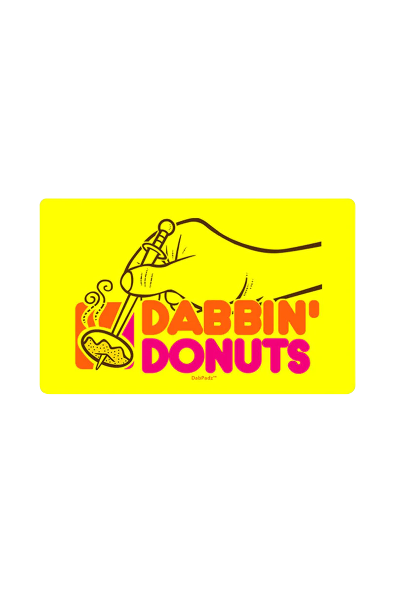 DabPadz 'Dabbin Doughnuts' Large Dab Mat, 10" x 16" rubber pad, vibrant yellow with graphic design