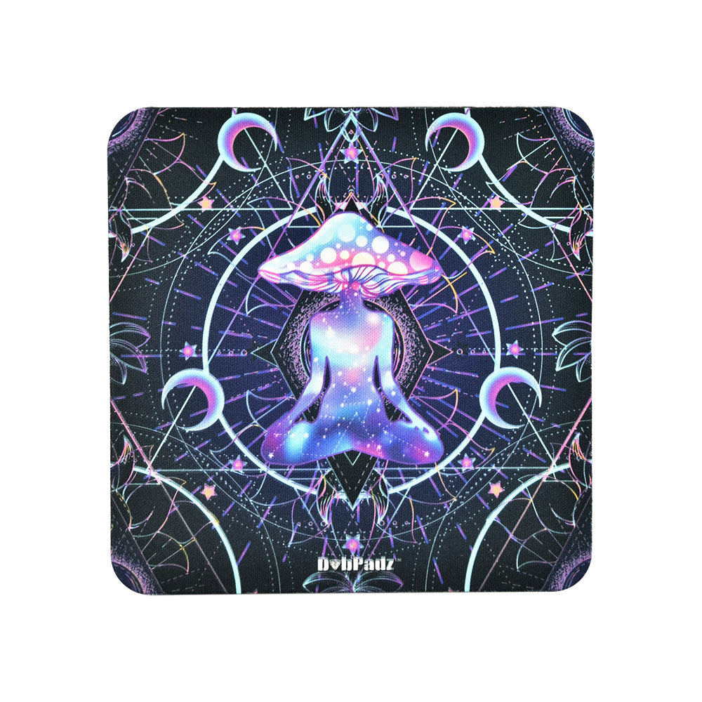 DabPadz Square Dab Mat with Meditating Mushroom Design, Non-slip Rubber Base, 6"x6" Size
