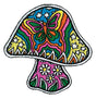 Dan Morris Butterfly Mushroom Patch featuring vibrant psychedelic design, 3.25" size - front view