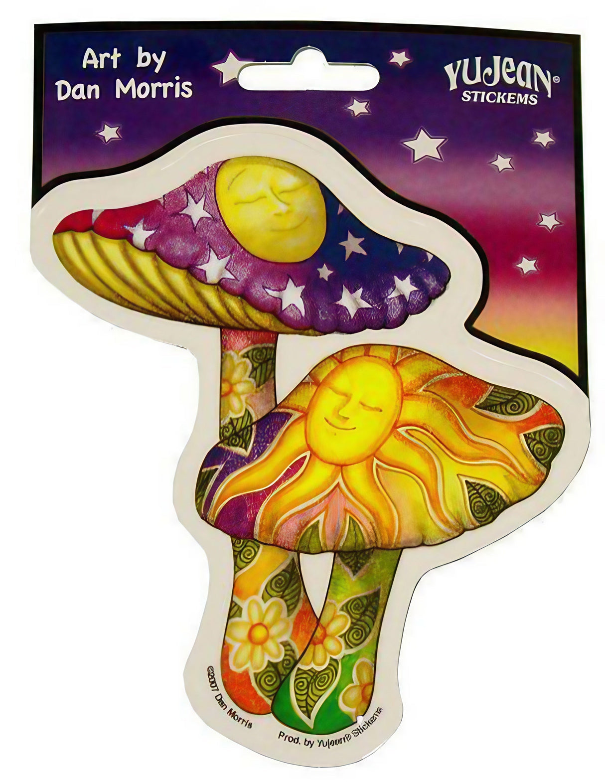 Dan Morris "Mushrooms" Sticker by Yujean, featuring colorful psychedelic design, front view on white background