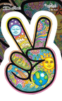 Dan Morris Peace Hand Sticker with colorful psychedelic design, indoor/outdoor use, 4"x6"