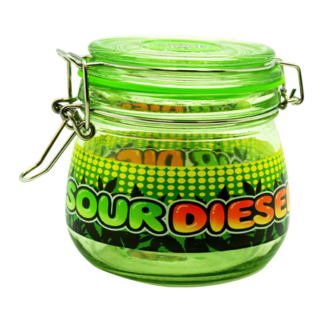 Dank Tank "Sour Diesel" green airtight borosilicate glass storage jar with silicone seal