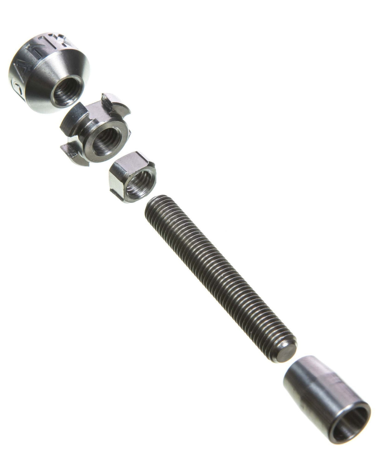 Dank Tools 18mm Adjustable Titanium Nail for Dab Rigs, Disassembled View on White Background