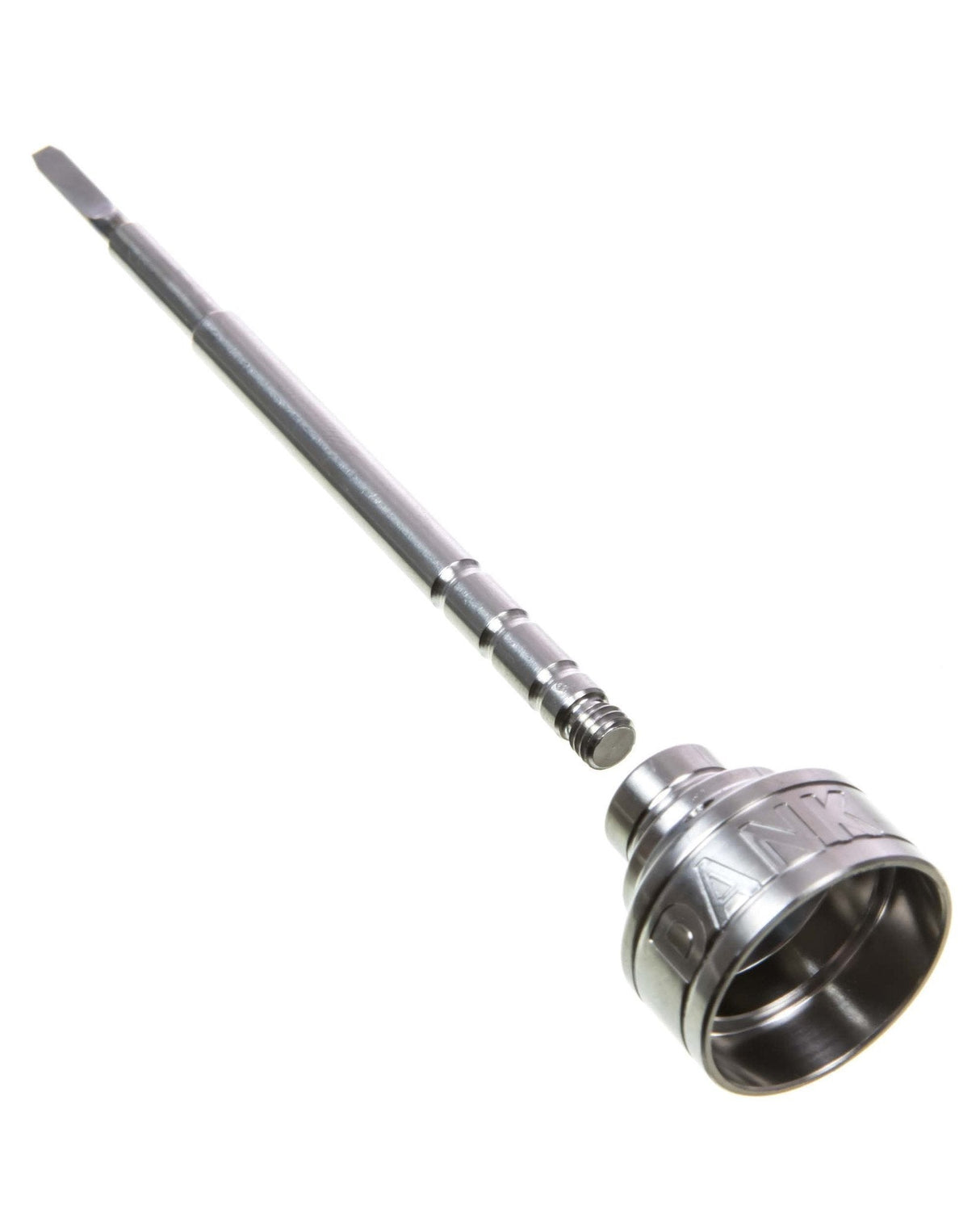 Dank Tools Titanium Carb Cap/Dabber, 2pc set for dab rigs, angled side view on white background