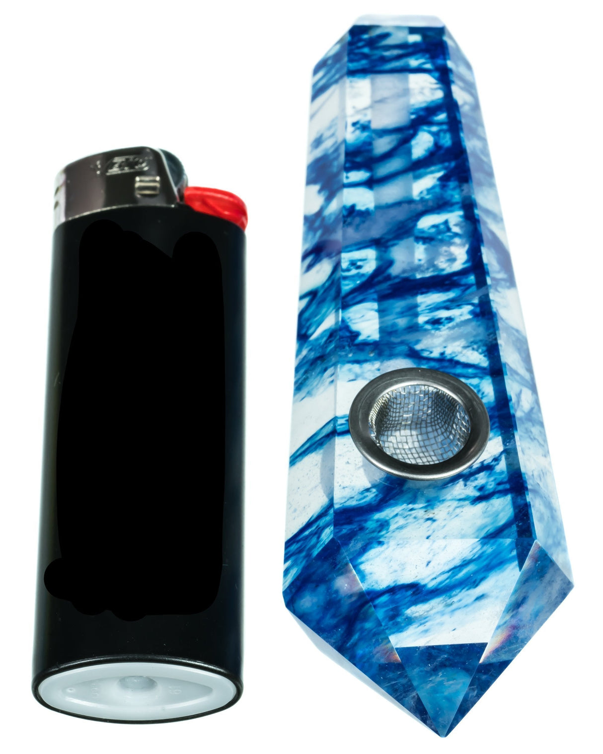 DankGeek Melted Quartz Stone Pipe in Blue, 4.5" Compact Design with Deep Bowl, Side View