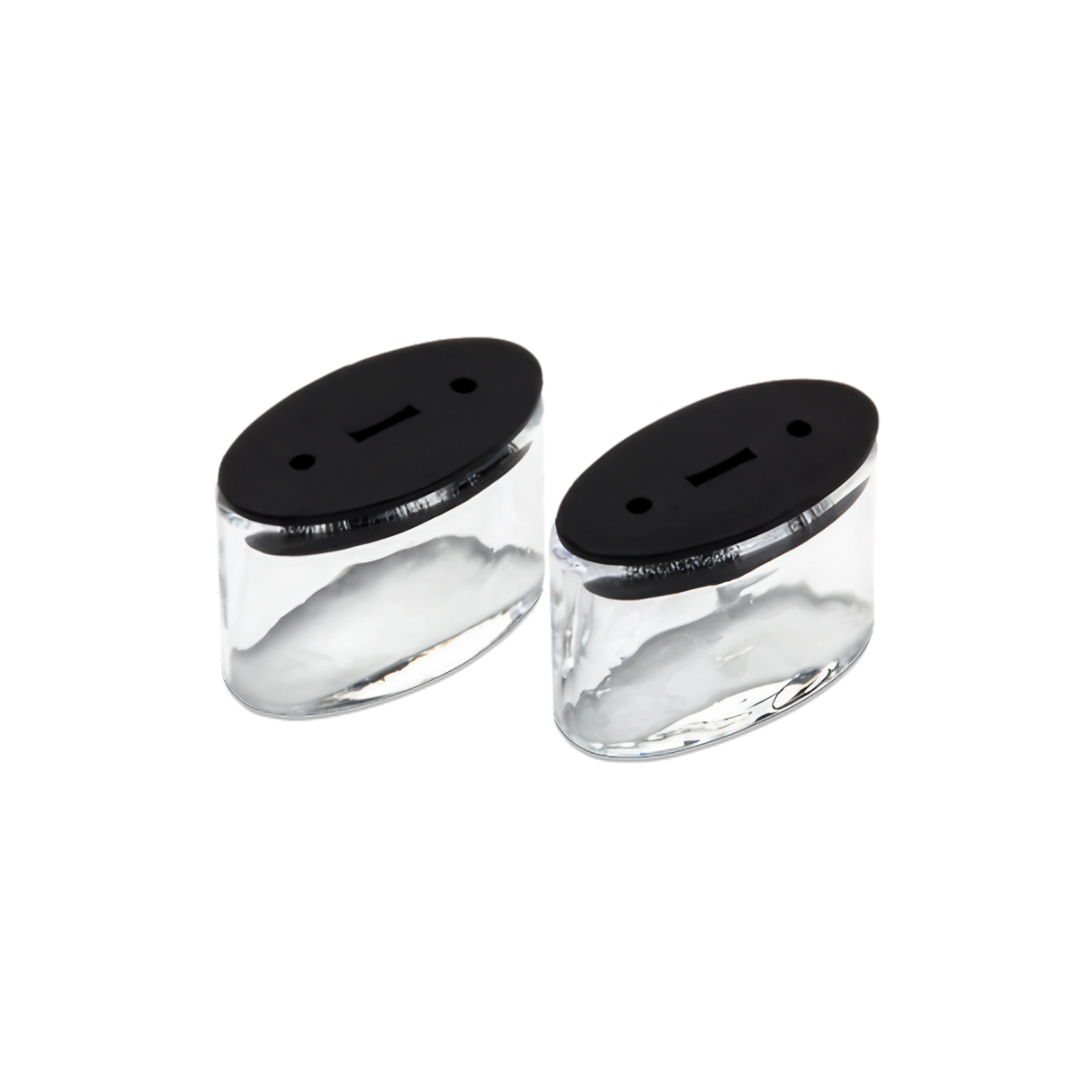 DaVinci Ascent borosilicate glass oil jars with black silicone lids, pack of 2, angled view