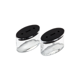 DaVinci Ascent borosilicate glass oil jars with black silicone lids, pack of 2, angled view