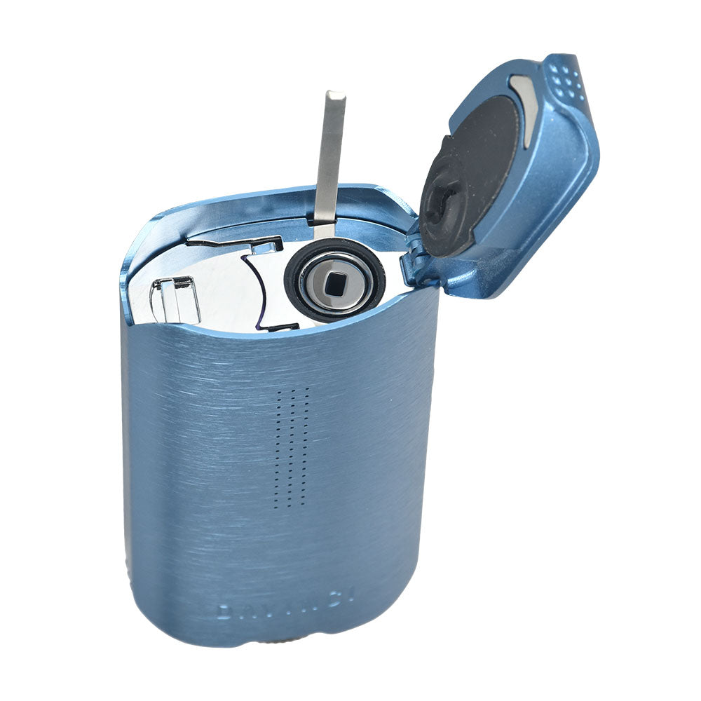 DaVinci IQ2 Dual Use Vaporizer in blue with open lid, showcasing chamber and mouthpiece
