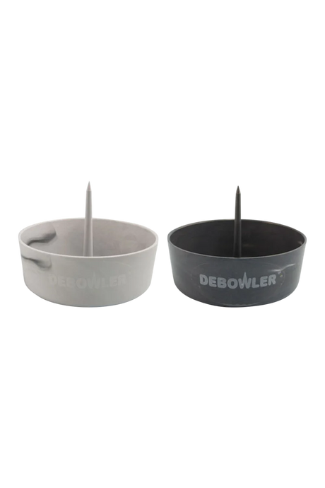 Debowler Ashtray in black and grey, compact 4" size with built-in poker for pipes and bongs