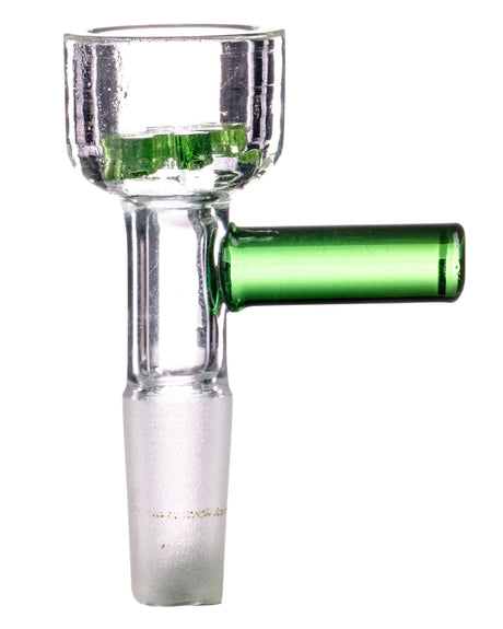 Valiant Distribution Deep-Dish Glass Screen Bowl with Green Handle for Bongs, Front View