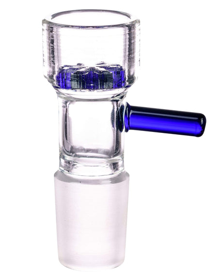 Valiant Distribution 18mm Deep-Dish Glass Screen Bowl with Blue Handle for Bongs, Front View