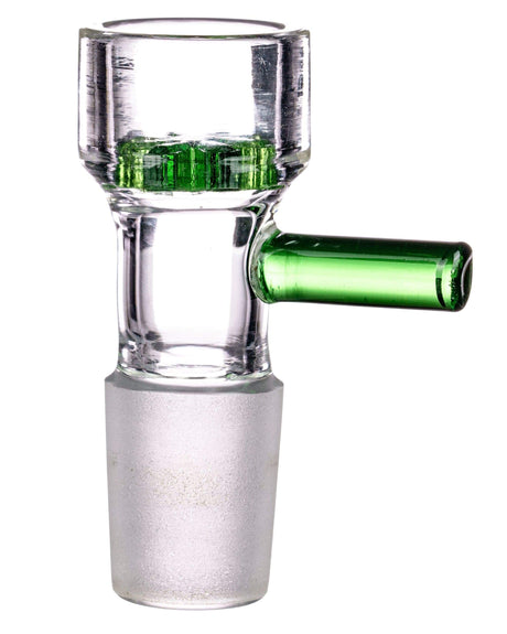 Valiant Distribution Deep-Dish Glass Screen Bowl with Green Handle, 18mm Male Joint, Front View