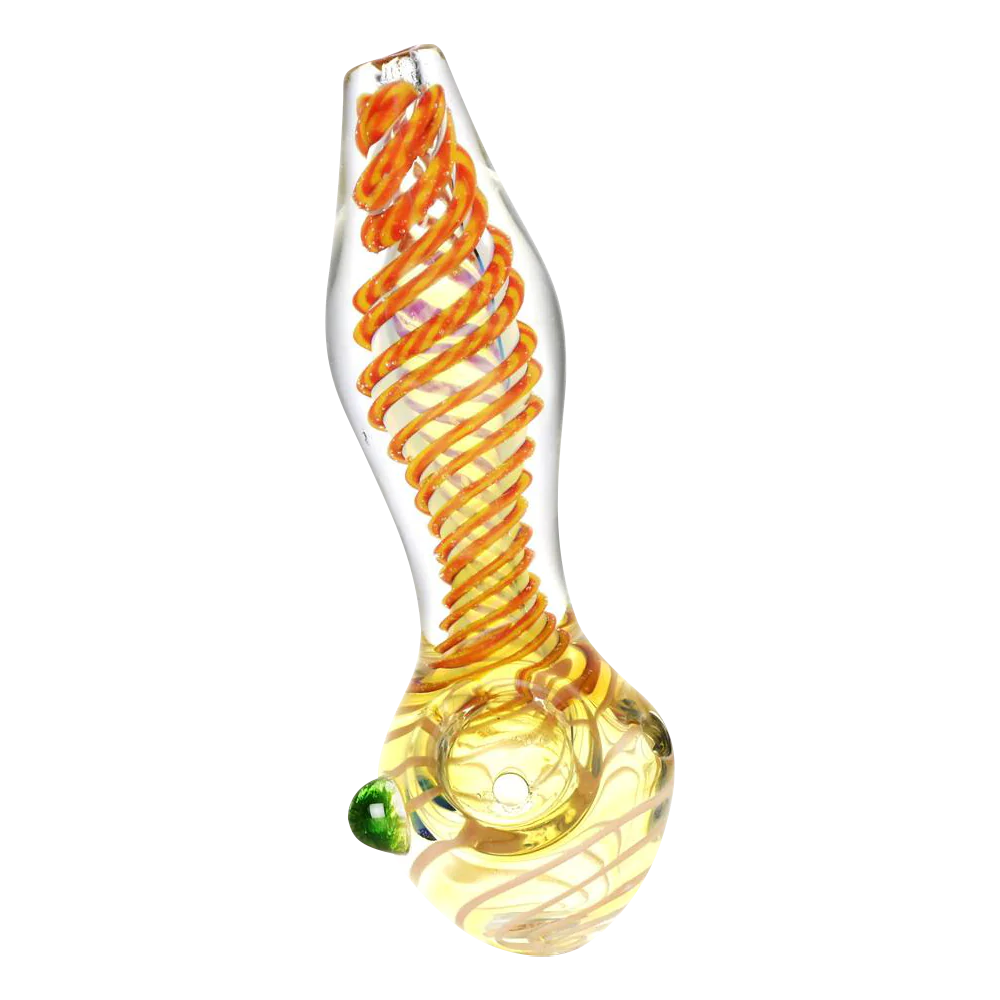 4.5" Deep Spiral Glass Spoon with Marble, Heavy Wall, Portable for Dry Herbs - Side View