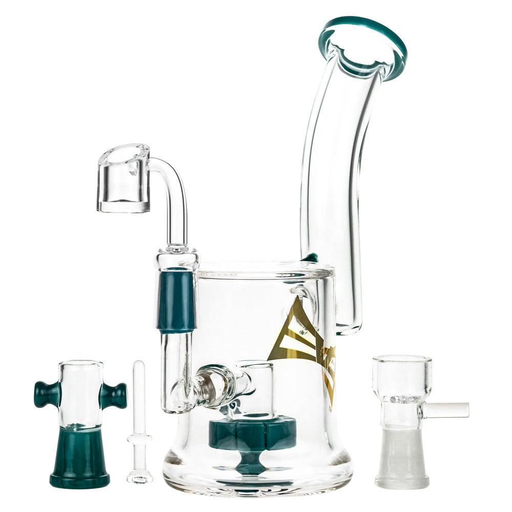 EVOLUTION Diamond Dust 8" Dab Rig in Light-Blue with Showerhead Percolator, 90-Degree Joint, and Accessories