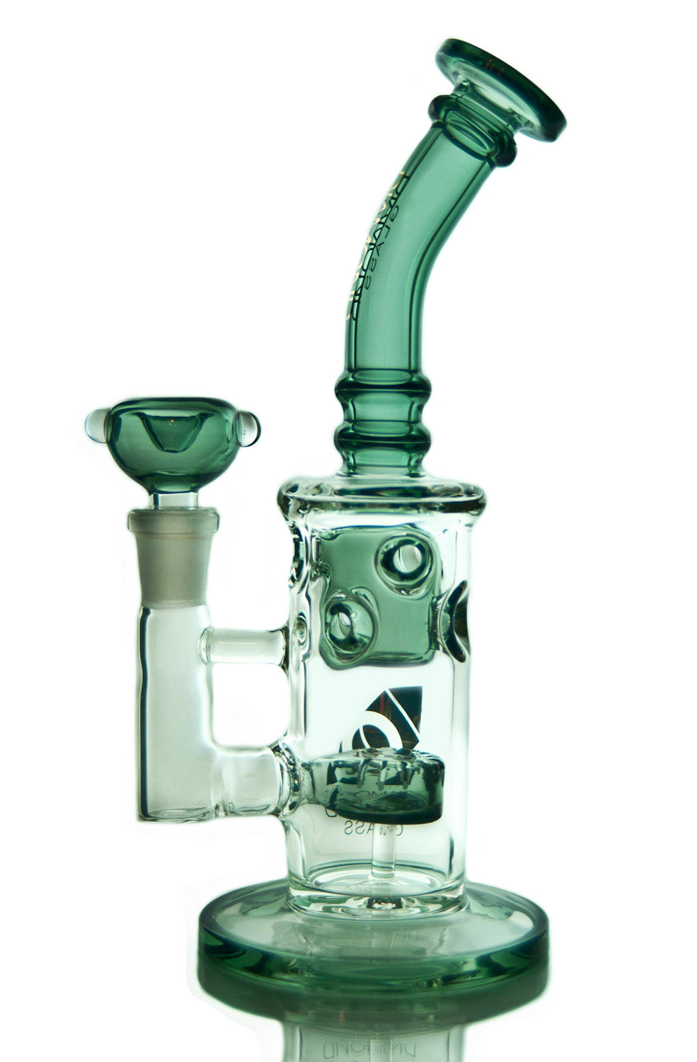 Diamond Glass Teal Barrel to Swiss Perc Bong with Hammer Head Percolator | DankGeek