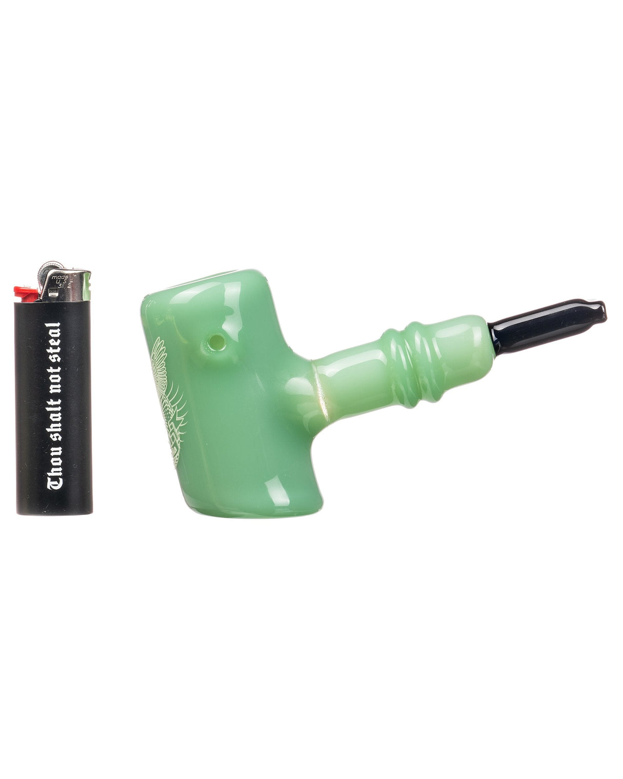 Diamond Glass - Green Classic Sherlock Hand Pipe with Sidecar Design - 6" Length