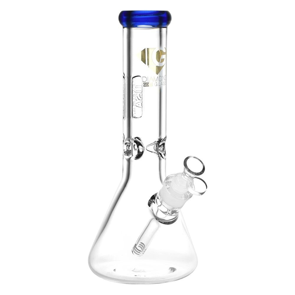 Diamond Glass Gold American Made Beaker Water Pipe | 12" | 14mm F | Colors Vary