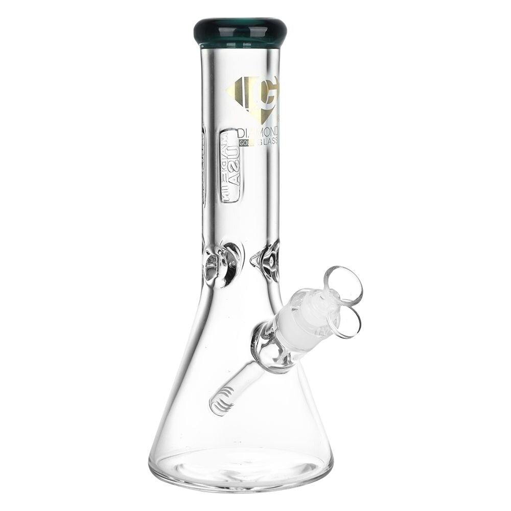 Diamond Glass Gold American Made Beaker Water Pipe | 12" | 14mm F | Colors Vary