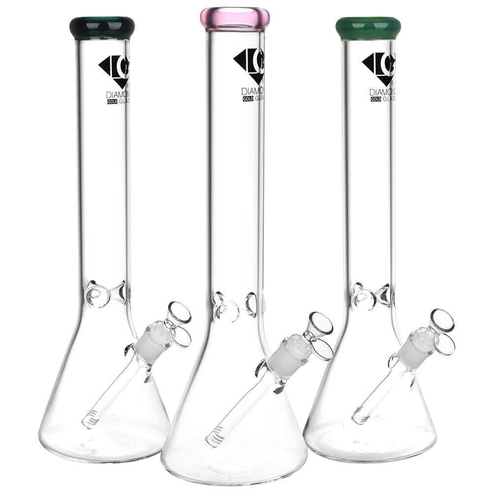 Diamond Glass Gold Classic Beaker Water Pipe | 16" | 14mm F | Colors Vary