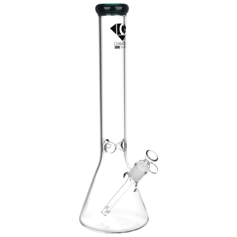 Diamond Glass Gold Classic Beaker Water Pipe | 16" | 14mm F | Colors Vary